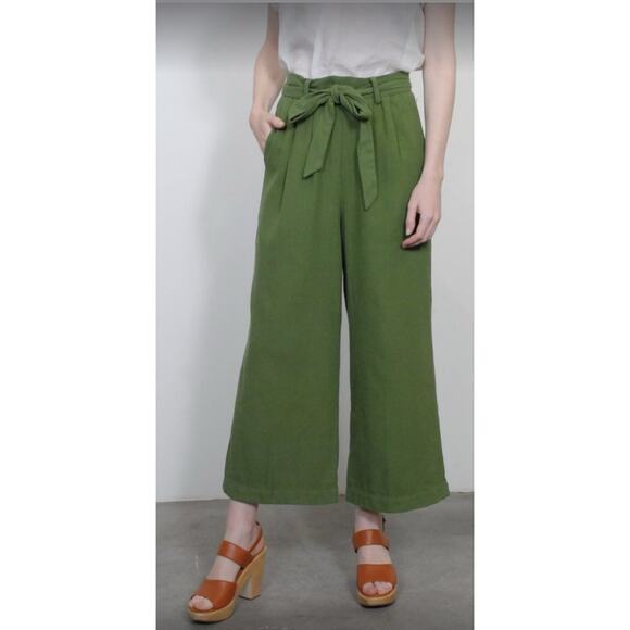 Trovata Birds of Paradis Tina Green High Rise Cropped Wide Leg Pants 6 NWT - Picture 3 of 10